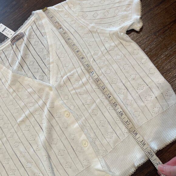 NWT J.Crew Sz L White Pointelle Short-Sleeve V-Neck Cardigan Ultra-Fine Cotton - Picture 7 of 9